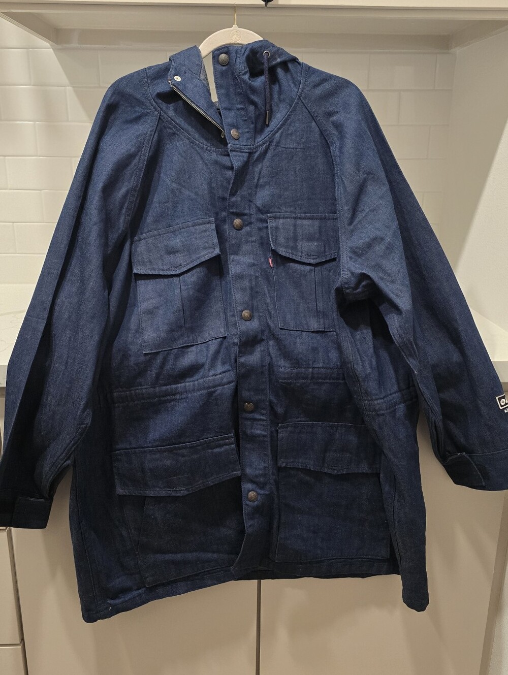 Levis x Oasis 3/4 Length Denim Parka Jacket Mens Size 2XL Blue Limited Edition